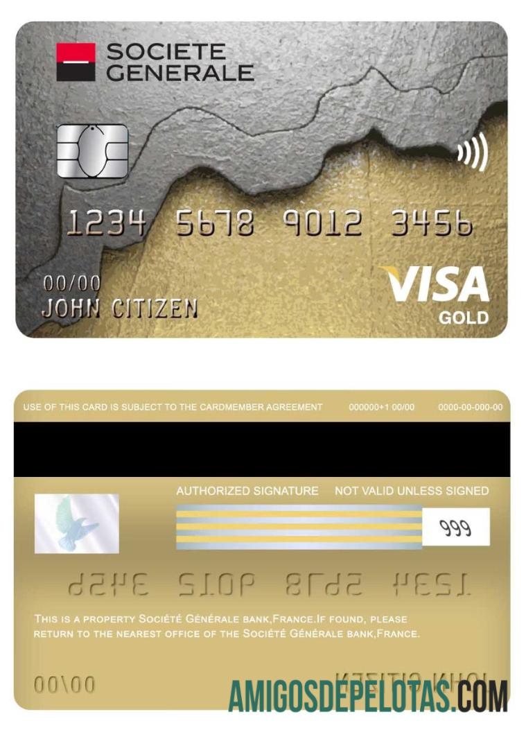 Cartão Visa Gold da França Societe Generale Bank exemplo